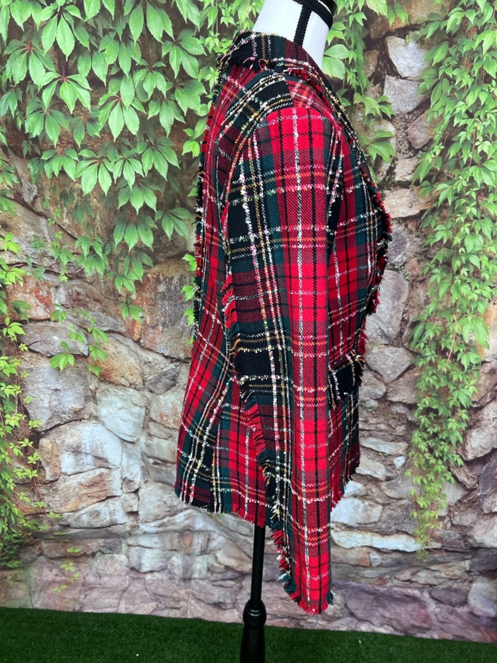 RACHEL ZOE Preppy Red Raw Hemmed Tartan Plaid Equestrian Blazer, M - Picture 12 of 16